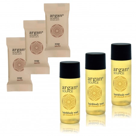 KOSMETIKSET ARGAN SHAMPOO-GEL 30ML 100STK + SEIFE 15G 100STK