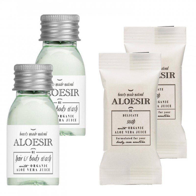 Hotel Set Aloesir Shampoo&Duschgel 20ml 100 Stk. und Seife 100 Stk.